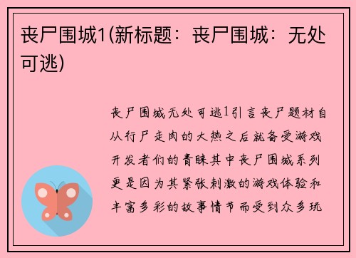 丧尸围城1(新标题：丧尸围城：无处可逃)